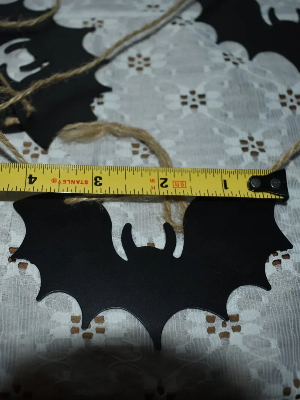 Rustic Cottage Farmhouse Black Metal Bats Jute Rope Garland Fall Halloween Decor